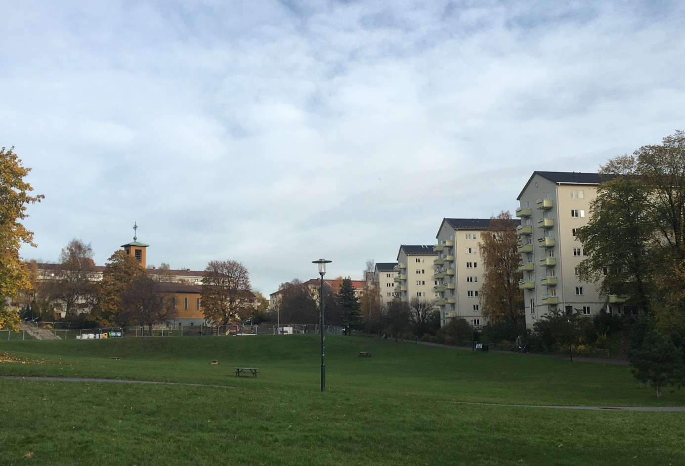 Park med blokker rundt