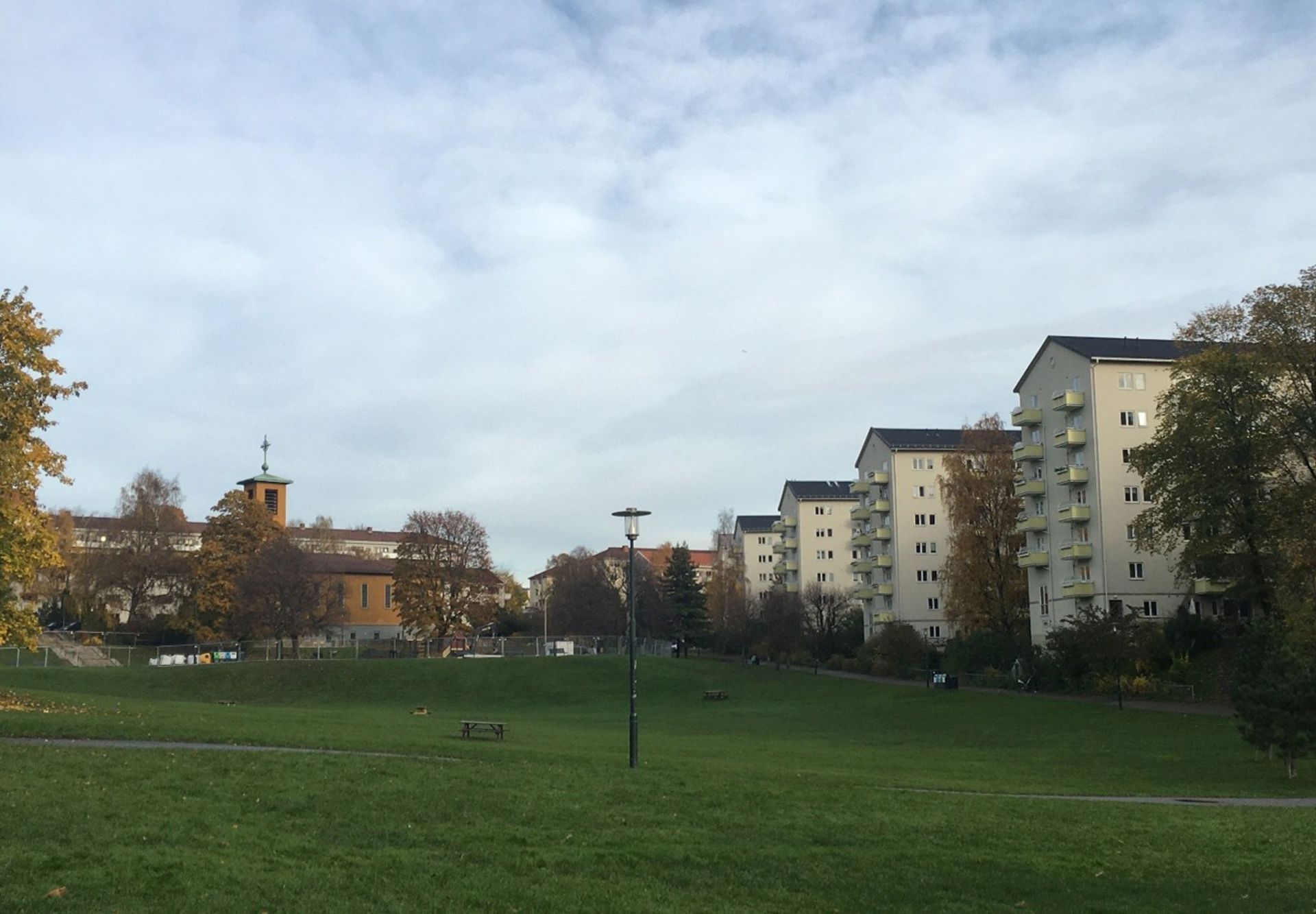 Park med blokker rundt