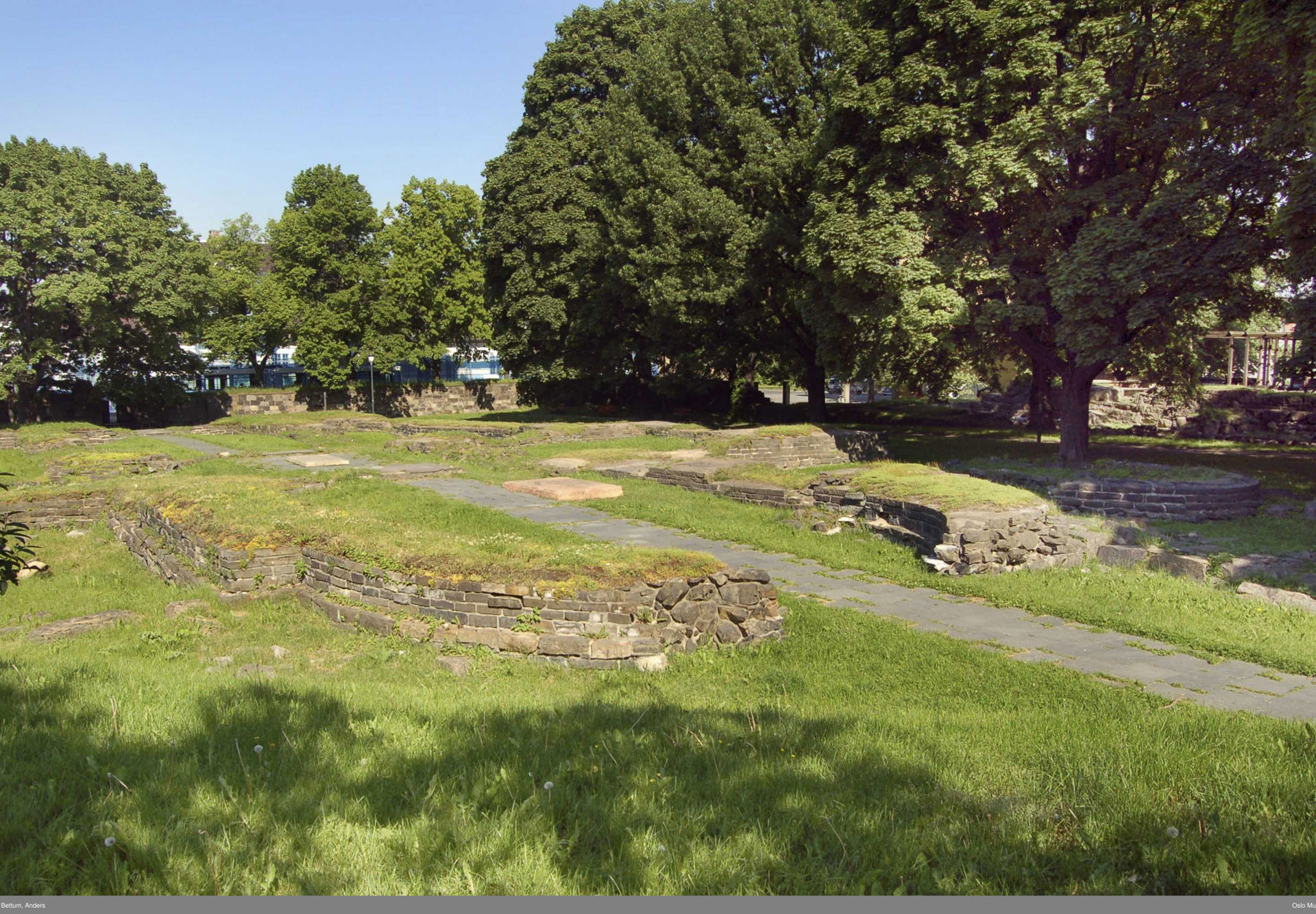 Ruiner etter bygninger i en park