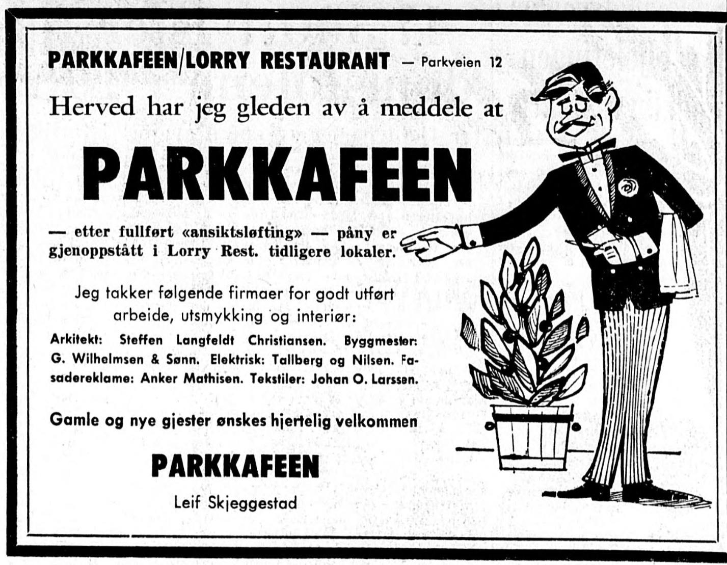 Advertisement for Parkkafeen