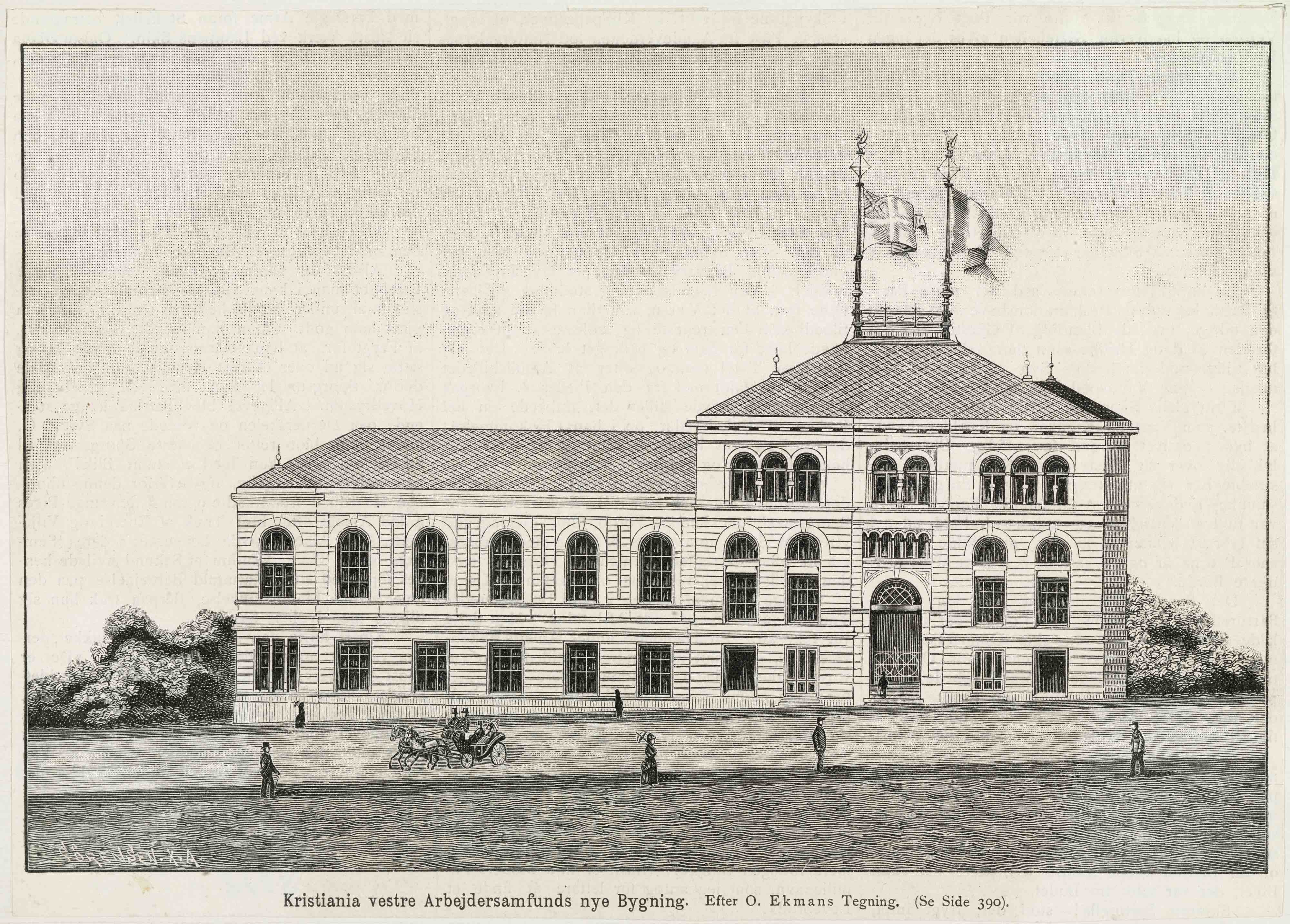 Drawing of Kristiania vestre Arbeidersamfund's new building