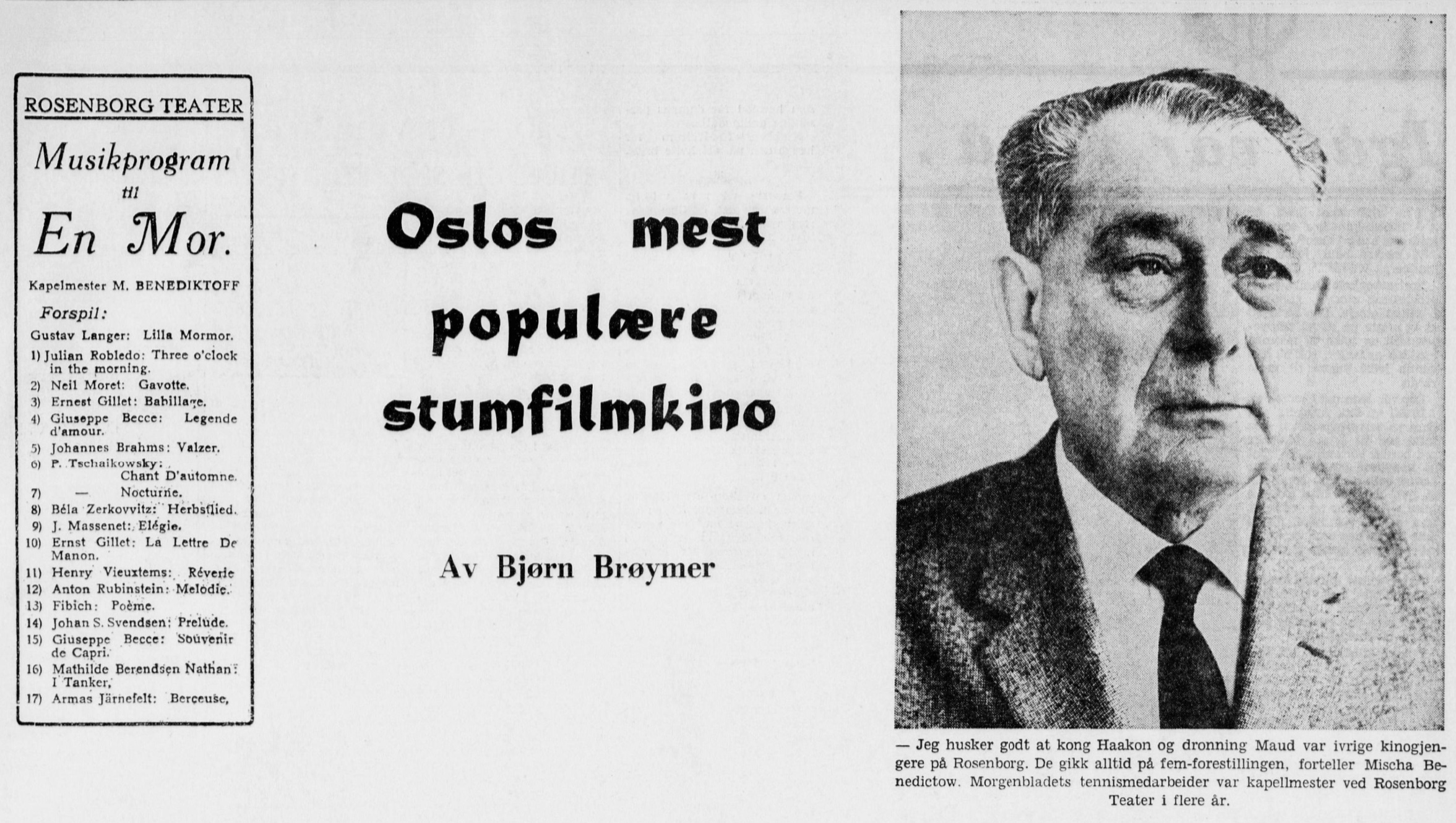 Newspaper article about Oslo's most popular silent film cinema at Rosenborg Teater