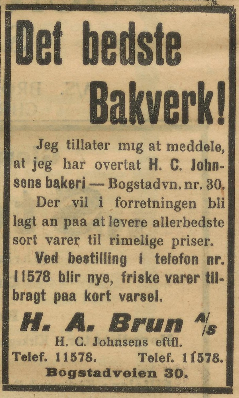 Advertisement for the opening of Baker Brun in Bogstadveien