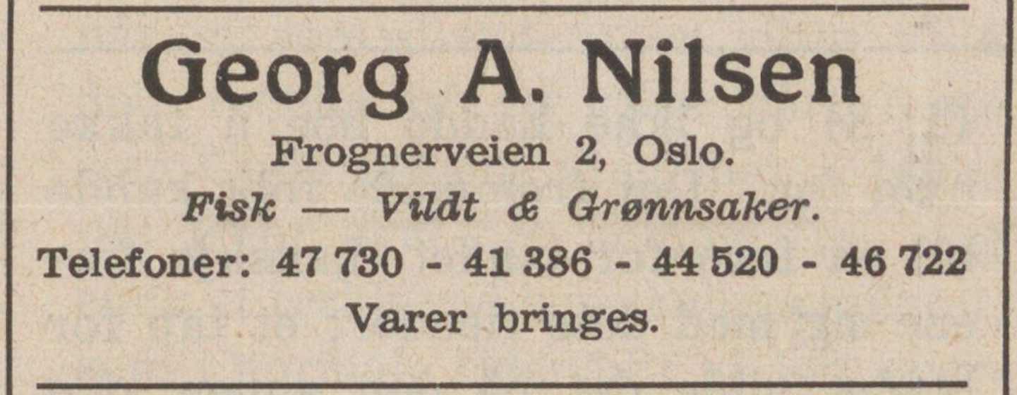 Advertisement for Georg A. Nilsen