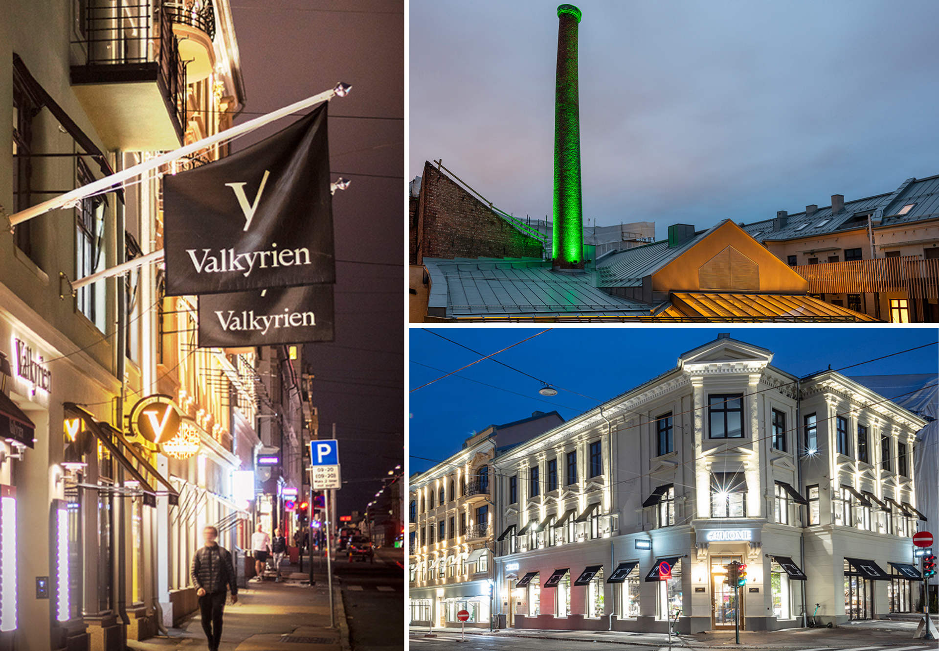 Kollasj av tre bilder med fasader fra Valkyrien