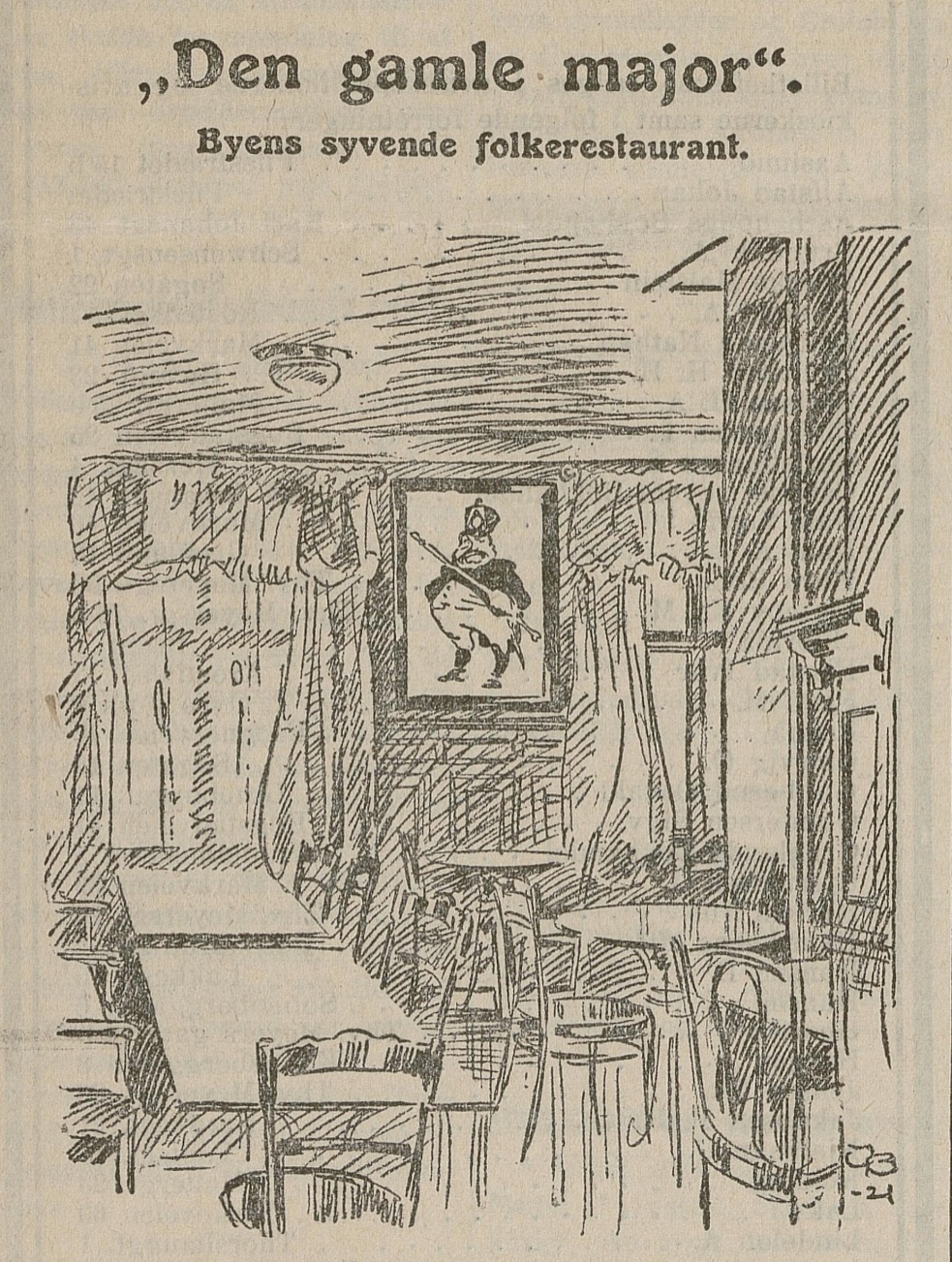 Newspaper drawing of Den Gamle Major