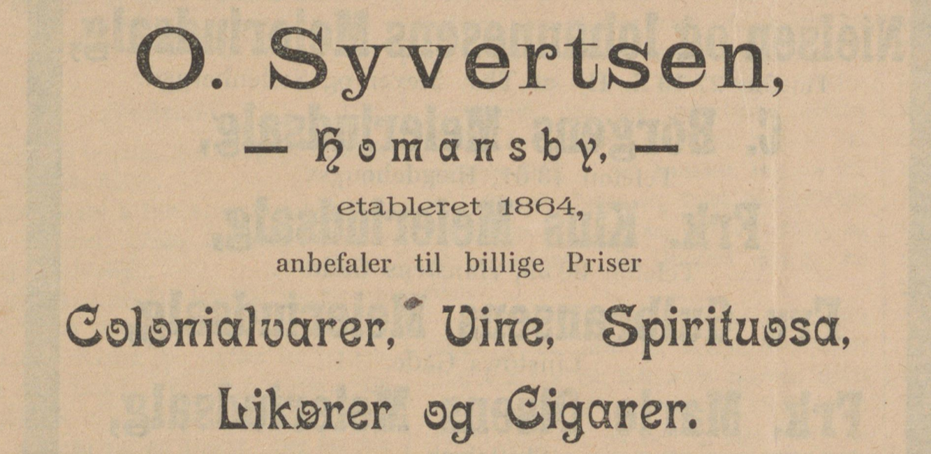 gammel annonse for O. Syvertsen